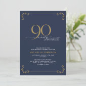 90 & Fabulous Blue & Gold Calligraphy Birthday Kaart (Staand voorkant)