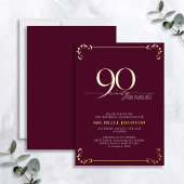 90 & Fabulous Burgundy & Gold Calligraphy Birthday Folie Uitnodiging
