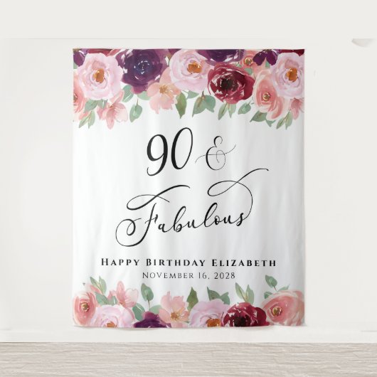 90 Fabulous Florale Waterverf Verjaardagsfeestje Wandkleed (Voorkant)