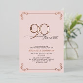 90 & Fabulous Pink Rose Gold Calligraphy Birthday Folie Uitnodiging (Staand Voorkant)