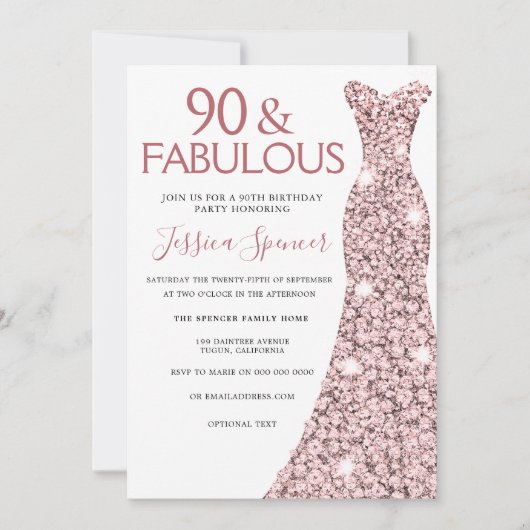 90 & Fabulous Roos Gold Dress 90e verjaardag Kaart (Voorkant)