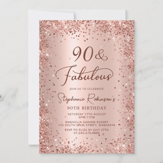 90 & Fantastisch Roos Gouden Glitter 90e Verjaarda Kaart (Voorkant)