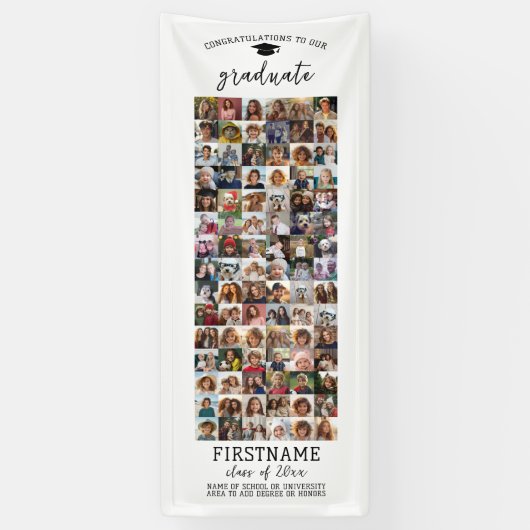 90 Foto Collage Afstuderen Modern Minimaal Wit Spandoek (Verticaal)