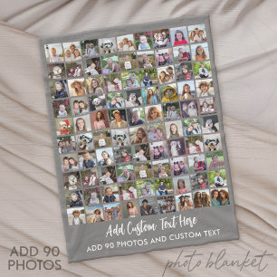 90 Foto Collage Raster met Tekst - grijs Fleece Deken