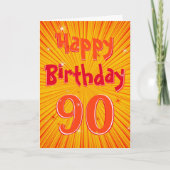 90 Fun Radial Sunburst Oranje 90th Birthday Kaart (Voorkant)