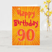 90 Fun Radial Sunburst Oranje 90th Birthday Kaart (Gele Bloem)