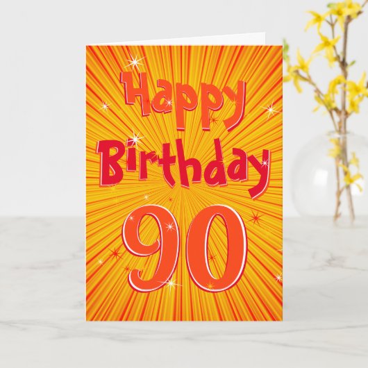 90 Fun Radial Sunburst Oranje 90th Birthday Kaart (Gele Bloem)