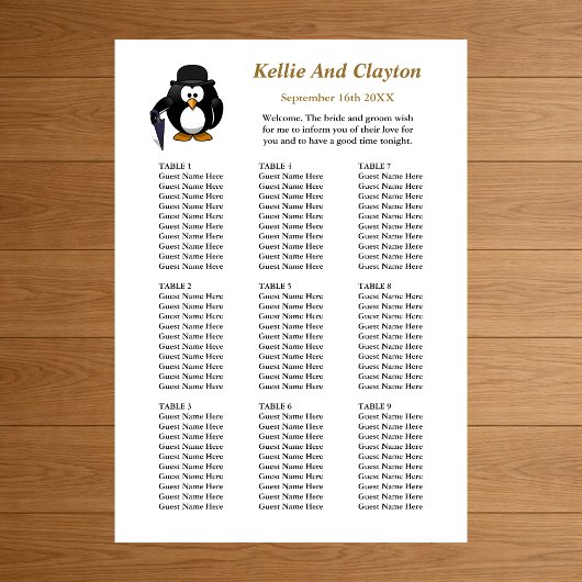 90 Funny Penguin Greeter Wedding Seating Chart Poster