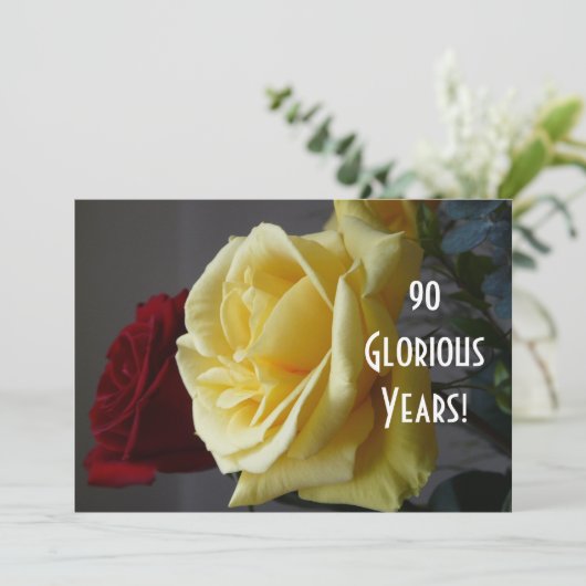 90 Glorious Years!-Birthday/Yellow Rose (met quote Kaart (Staand voorkant)
