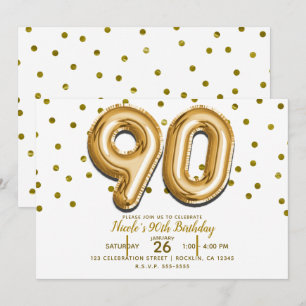 90 Gouden Ballonnen & Confetti 90ste Verjaardagsfe Kaart