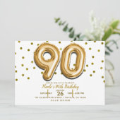 90 gouden ballonnen en Confetti 90ste verjaardagsf Kaart (Staand voorkant)