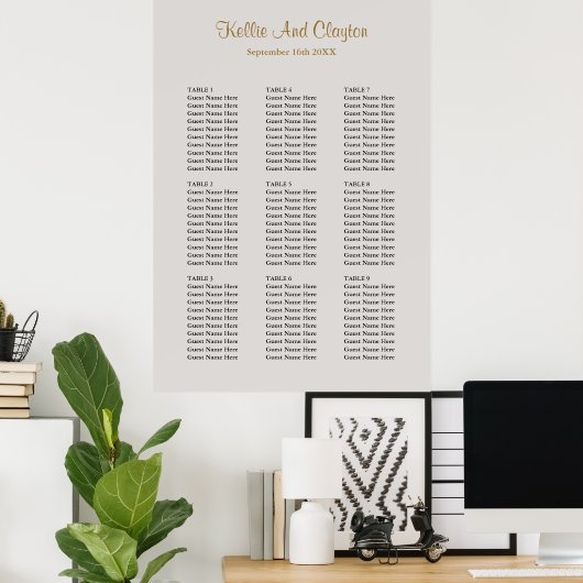 90 Gray Wedding Seating Chart Poster (Thuiskantoor)