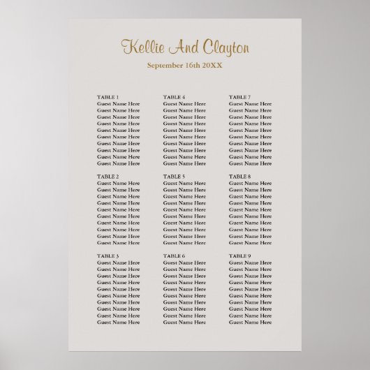 90 Gray Wedding Seating Chart Poster (Voorkant)