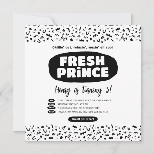 90 Hip Hop Birthday, Fresh Prince Rap Party Kaart (Voorkant)