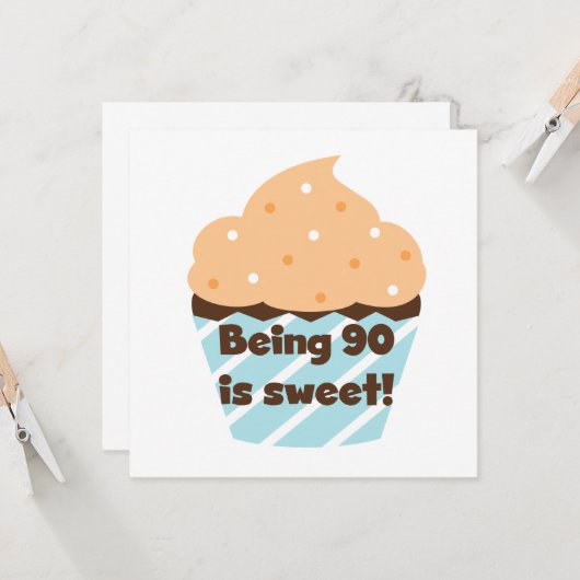 90 is Sweet Birthday T-shirts en cadeautjes Kaart (Voorkant / Achterkant in situ)