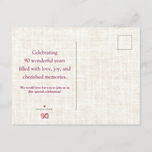 90 jaar Bloemen Bloemen 90ste Verjaardag Linnen Aankondigingskaart (Achterkant)