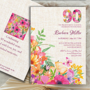 90 jaar Bloemen Bloemen 90ste Verjaardag Linnen Kaart
