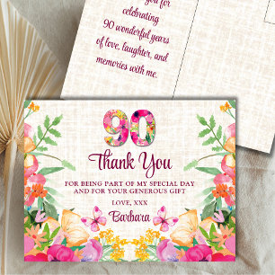 90 Jaar Bloemen Bloemlinnen 90ste Verjaardag Bedan Briefkaart