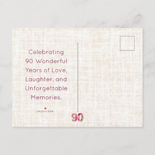 90 Jaar Bloemen Linnen 90ste Verjaardag Bedankt Aankondigingskaart (Achterkant)