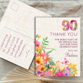 90 Jaar Bloemen Linnen 90ste Verjaardag Bedankt Aankondigingskaart