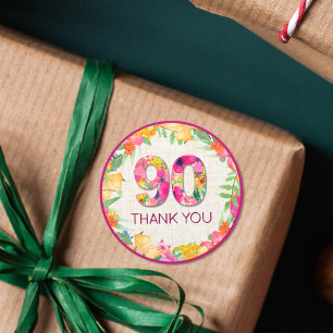 90 Jaar Bloemen Linnen 90ste Verjaardag Bedankt Ronde Sticker