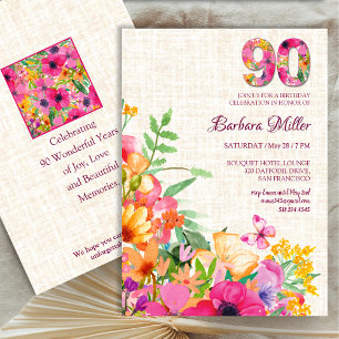 90 jaar bloemen oma 90ste verjaardag linnen kaart
