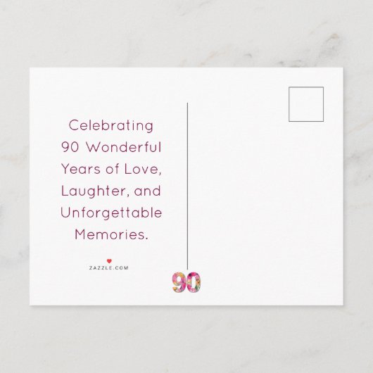 90 Jaar Bloemen Vlinder 90ste Verjaardag Dank U Aankondigingskaart (Achterkant)