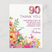 90 Jaar Bloemen Vlinder 90ste Verjaardag Dank U Aankondigingskaart (Voorkant)