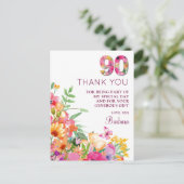 90 Jaar Bloemen Vlinder 90ste Verjaardag Dank U Aankondigingskaart (Staand voorkant)