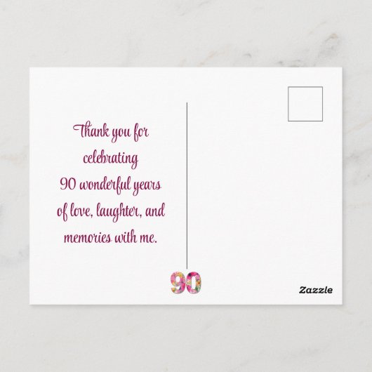 90 Jaar Bloemen Vlinder 90ste Verjaardag Dank U Briefkaart (Achterkant)