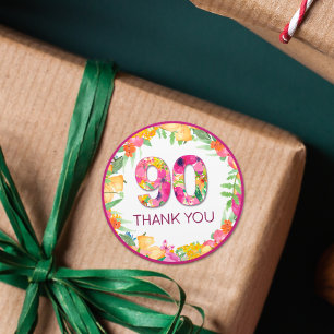 90 Jaar Bloemen Vlinder 90ste Verjaardag Dank U Ronde Sticker