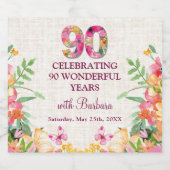 90 jaar bloemen vlinder 90ste verjaardag linnen sparkling wijnetiket (Enkel label)