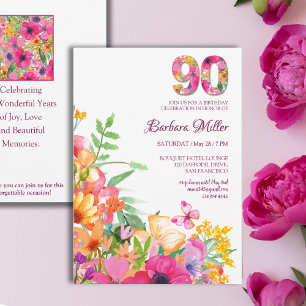 90 Jaar Bloemen Vlinder Oma 90ste Verjaardag Kaart