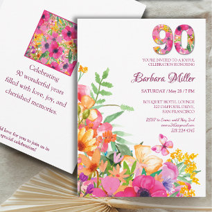 90 jaar bloemen - Waterverf 90ste verjaardag Kaart