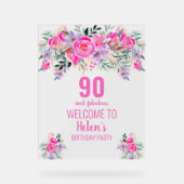 90 jaar en fantastisch roze elegante verjaardagsfe acryl bord (Voorkant)