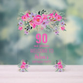 90 jaar en fantastisch roze elegante verjaardagsfe acryl bord (Neutraal)