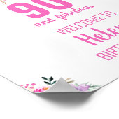 90 jaar en fantastisch roze elegante verjaardagsfe poster (Hoek)
