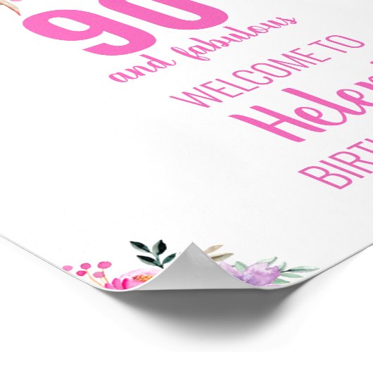 90 jaar en fantastisch roze elegante verjaardagsfe poster (Hoek)