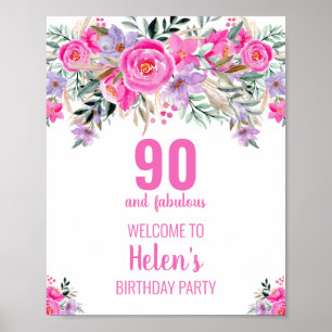 90 jaar en fantastisch roze elegante verjaardagsfe poster