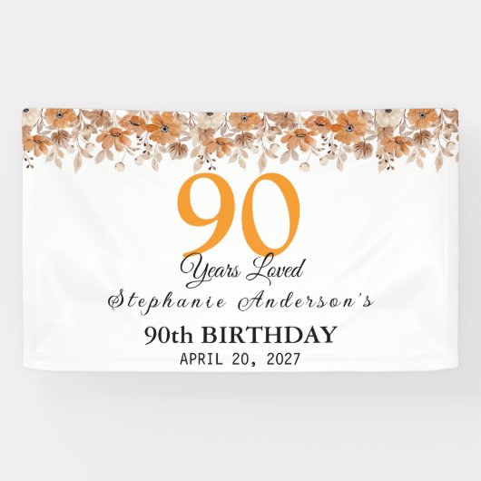 90 Jaar Geliefd Perzik Bloem 90ste Spandoek (Horizontaal)
