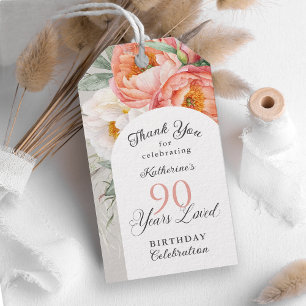 90 Jaar Geliefd Vrouwelijk Bloemig 90ste Verjaarda Cadeaulabel