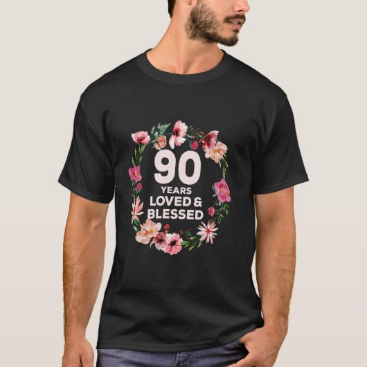 90 jaar geliefde en gezegende bloemenbloem 90e geb t-shirt (Voorkant)