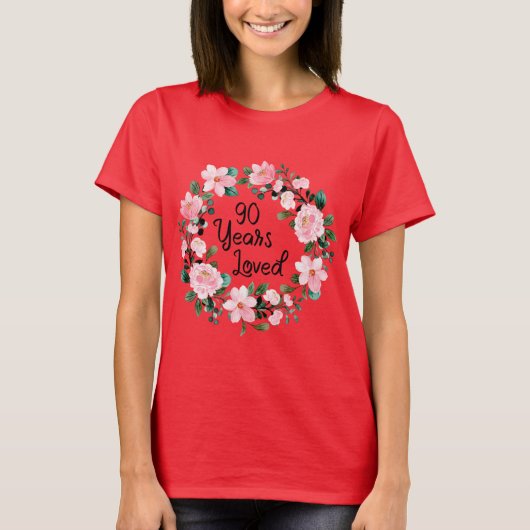 90 jaar geliefde Mannen Vrouwen 90 jaar oud Floral T-shirt (Voorkant)