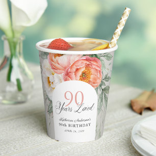 90 Jaar Geliefde Vrouwelijke Bloemen 90ste Verjaar Papieren Bekers