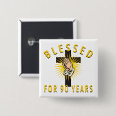 90 jaar lang gevat vierkante button 5,1 cm (Voorkant /achterkant)