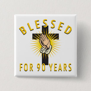 90 jaar lang gevat vierkante button 5,1 cm