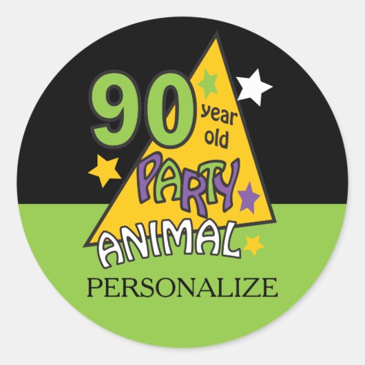 90 jaar oud dier | 90e verjaardag ronde sticker (Voorkant)