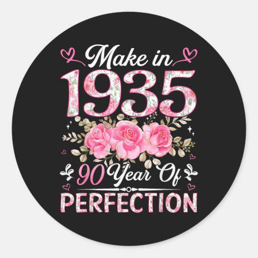 90 jaar oud gemaakt in 1935 Bloemen 90ste verjaard Ronde Sticker (Voorkant)