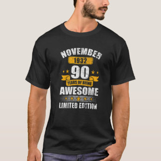 90 Jaar Oud  Geweldig Sinds November 1932 90ste Ve T-shirt