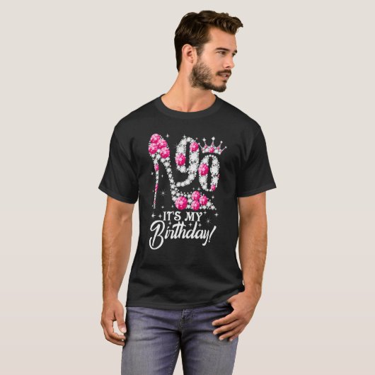 90 jaar oud Het is mijn 90e verjaardag, roze Diamo T-shirt (Voorkant volledig)